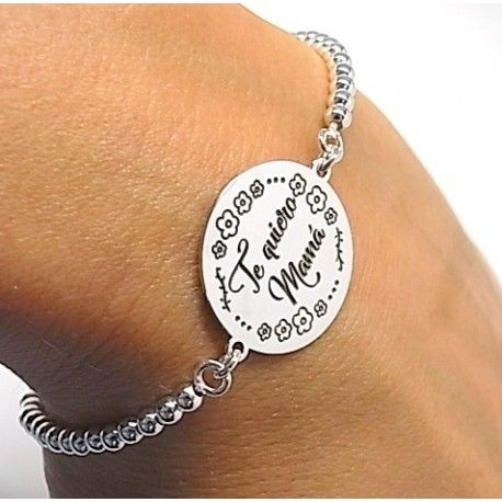 Pulsera de bolas de Plata 3 Mm. Te quiero mamá 1