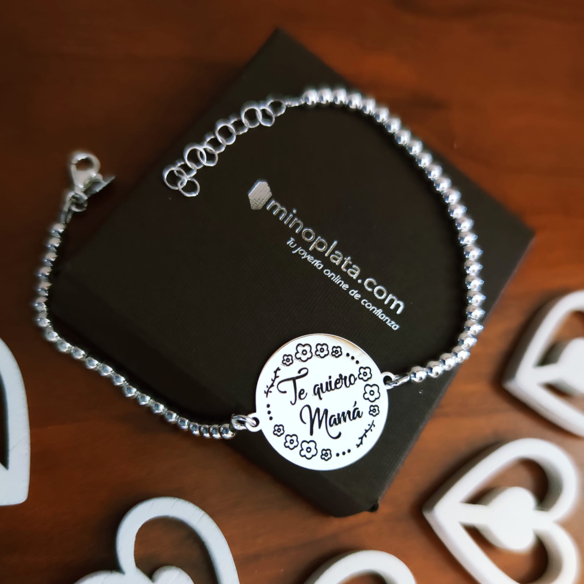 Pulsera de bolas de Plata 3 Mm. Te quiero mamá 3