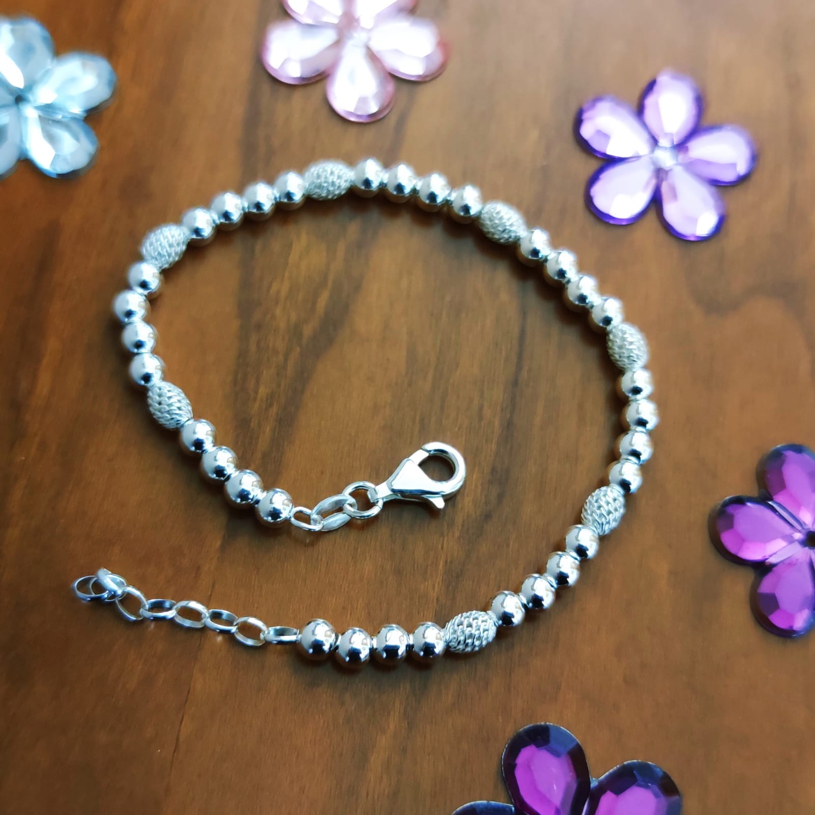 Pulsera bolas y toneles filigrana de Plata de ley