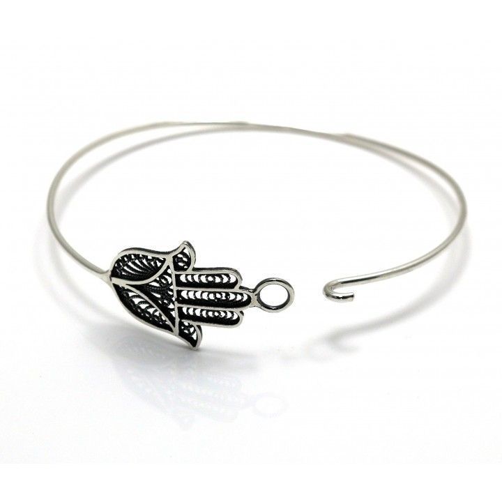 Pulsera brazalete Mano de Fátima de Plata de ley 925