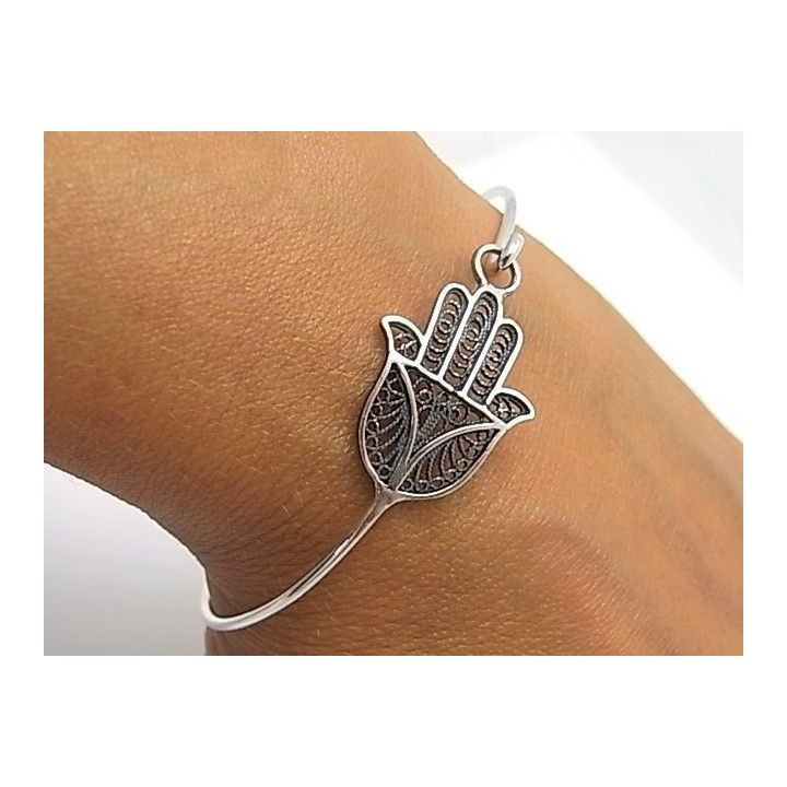 Pulsera brazalete Mano de Fátima de Plata de ley 925 2