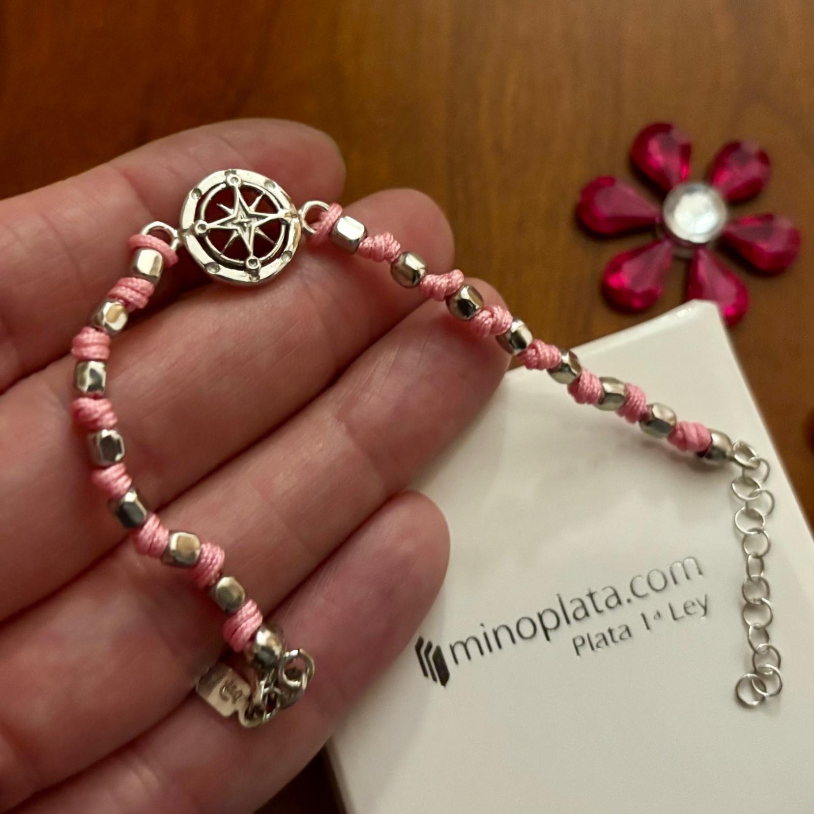 Pulsera de hilo con motivo de brújula en Plata de ley 1