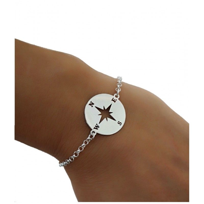 Pulsera brújula Rosa de los Vientos de Plata de ley 1