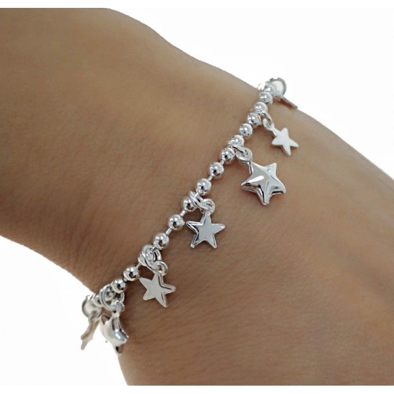 Pulsera bolas y estrellas de Plata de ley 1