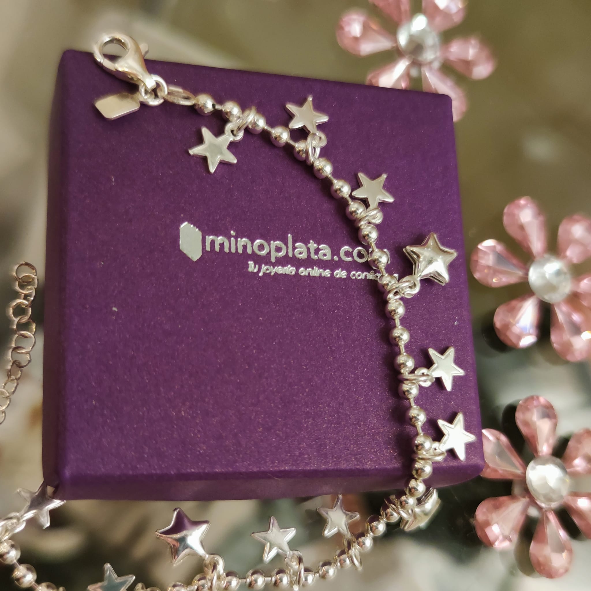 Pulsera bolas y estrellas de Plata de ley 2