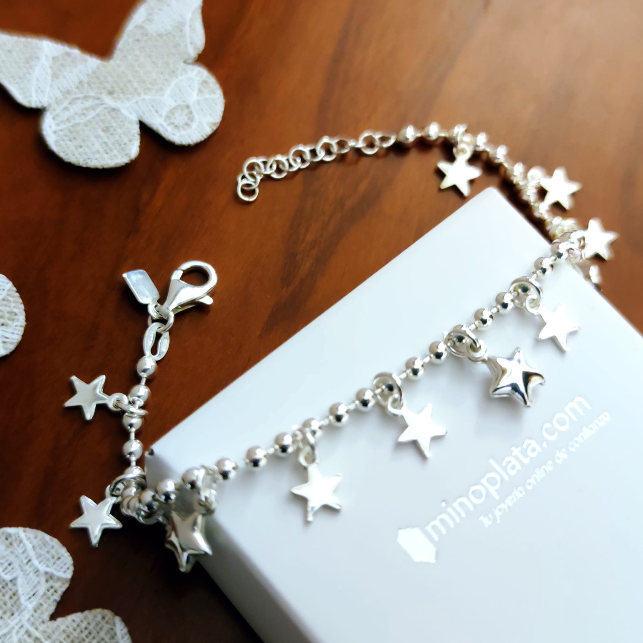 Pulsera bolas y estrellas de Plata de ley 3