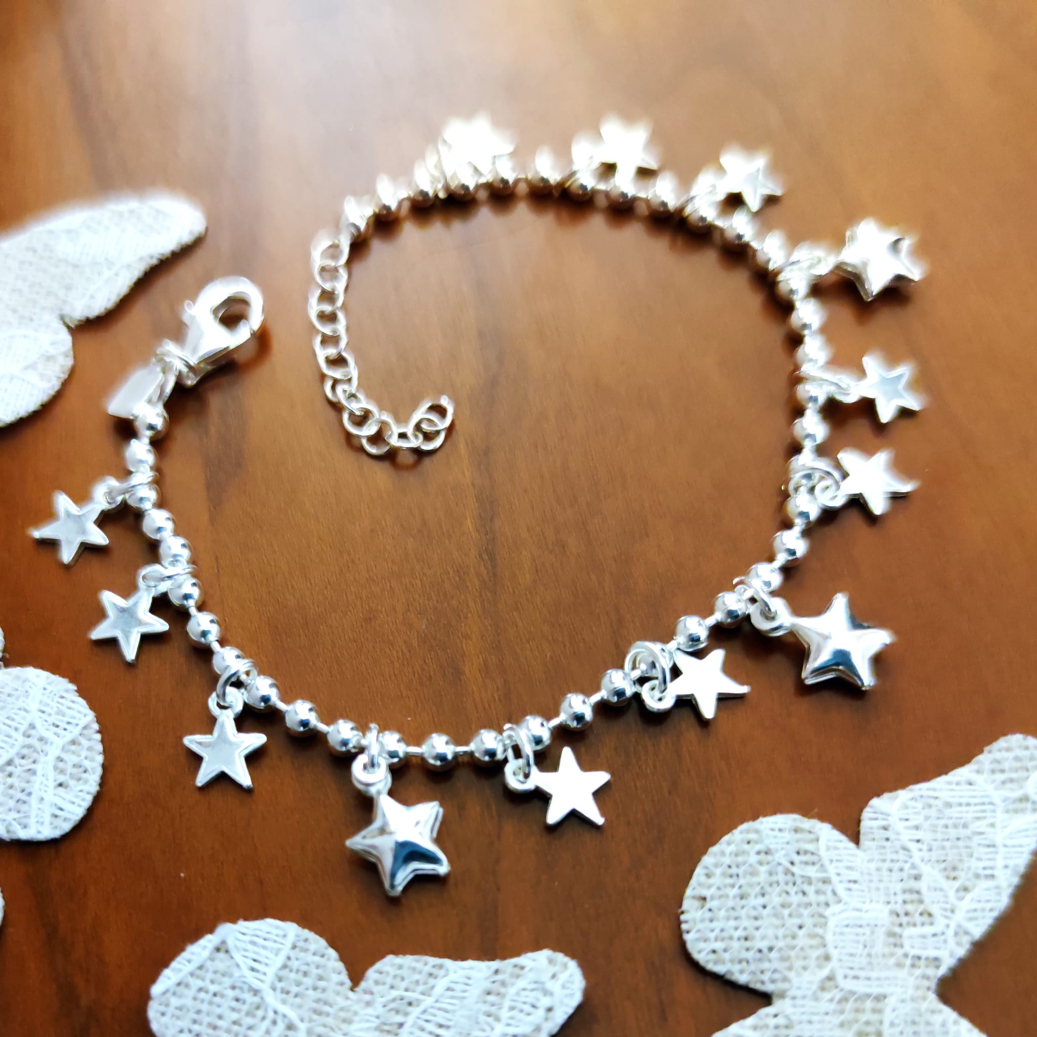 Pulsera bolas y estrellas de Plata de ley 4