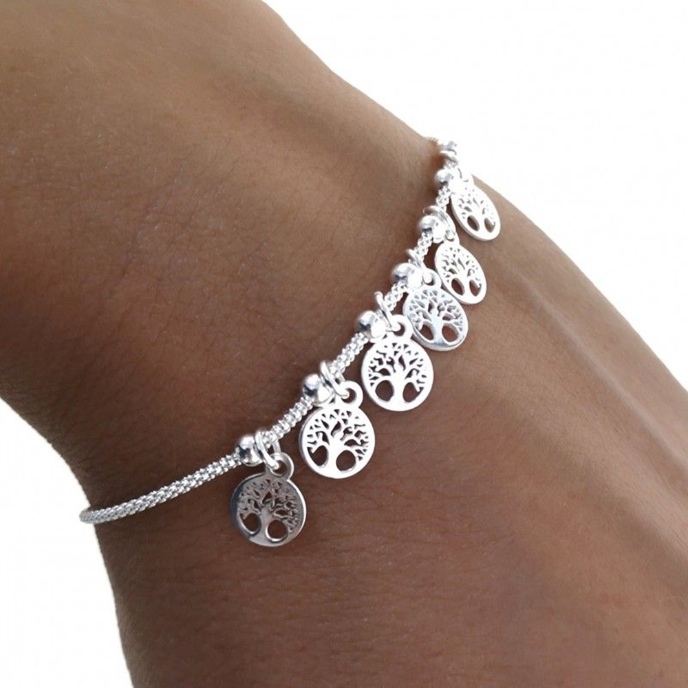 Pulsera árboles de la vida colgantes de Plata de ley 1