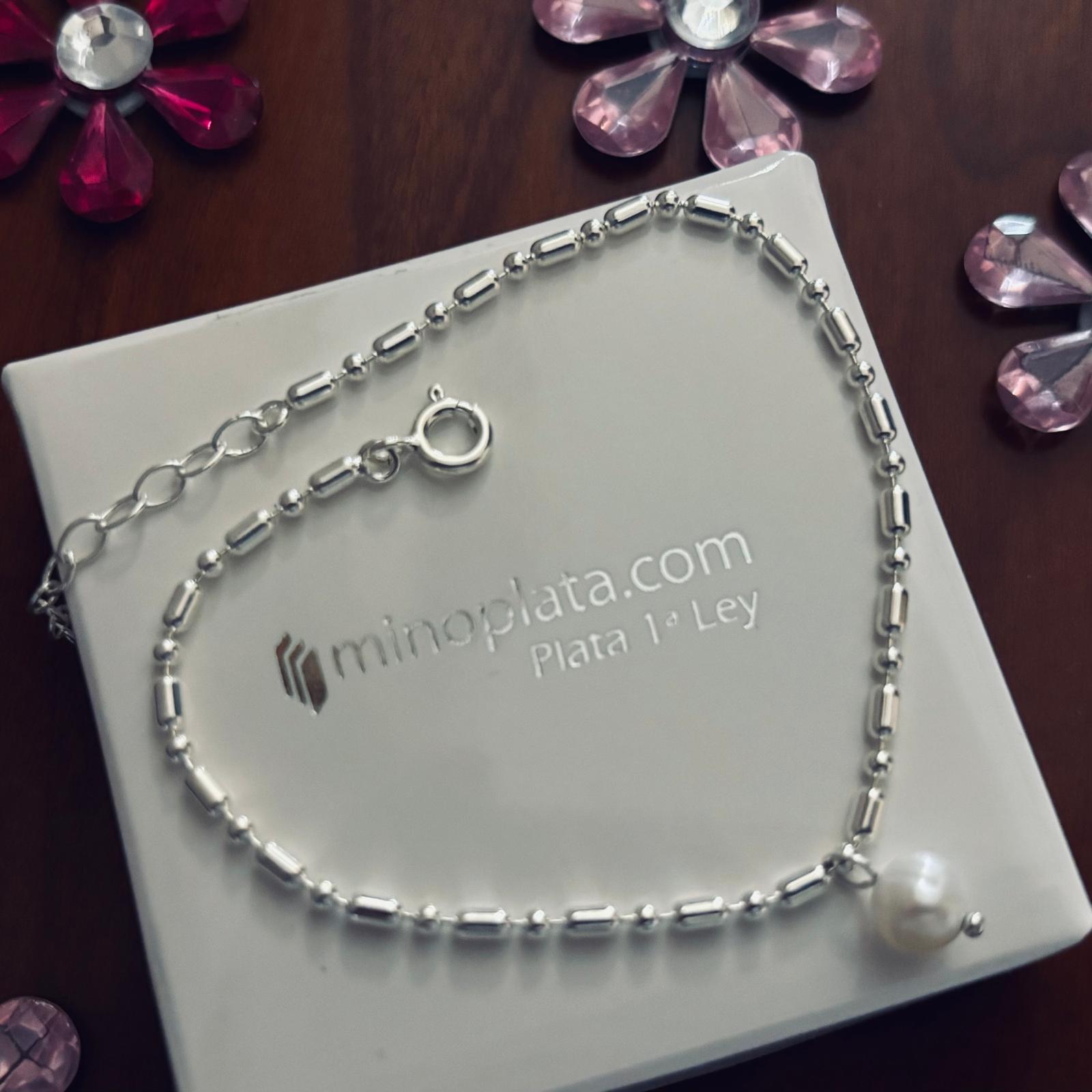 Pulsera de Plata de ley con Perla colgante 1
