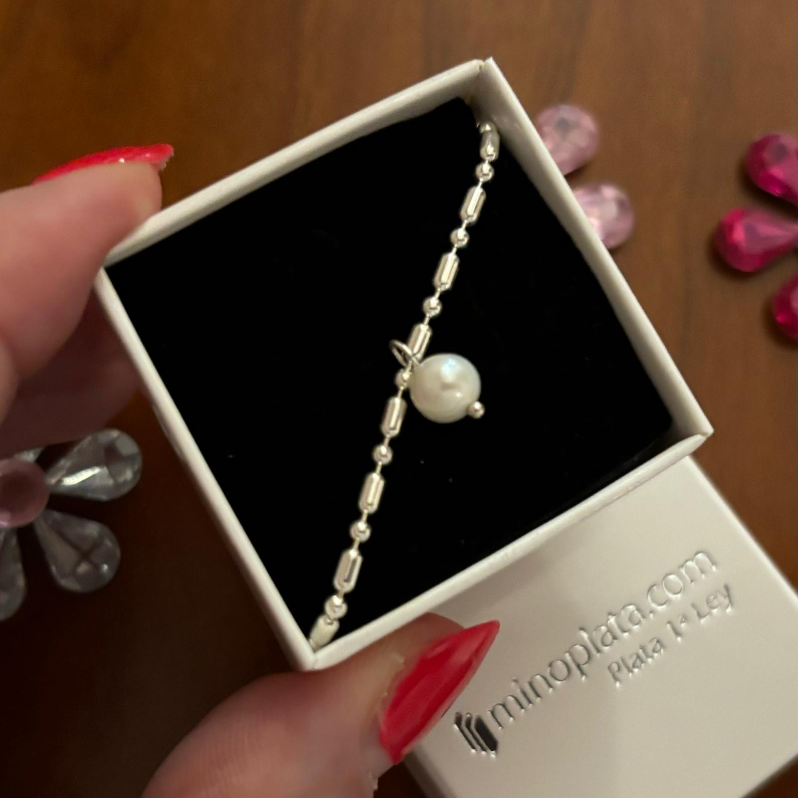Pulsera de Plata de ley con Perla colgante 3