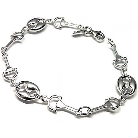 Pulsera de Plata de ley con eslabones calabrote y estribos