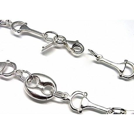 Pulsera de Plata de ley con eslabones calabrote y estribos 1