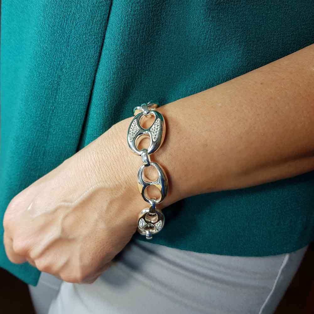 Pulsera Calabrote de Plata de ley con Circonitas blancas 1