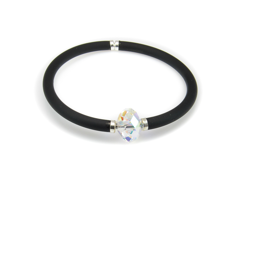 Pulsera elástica de Caucho negro y detalle de Cristal Swarovski