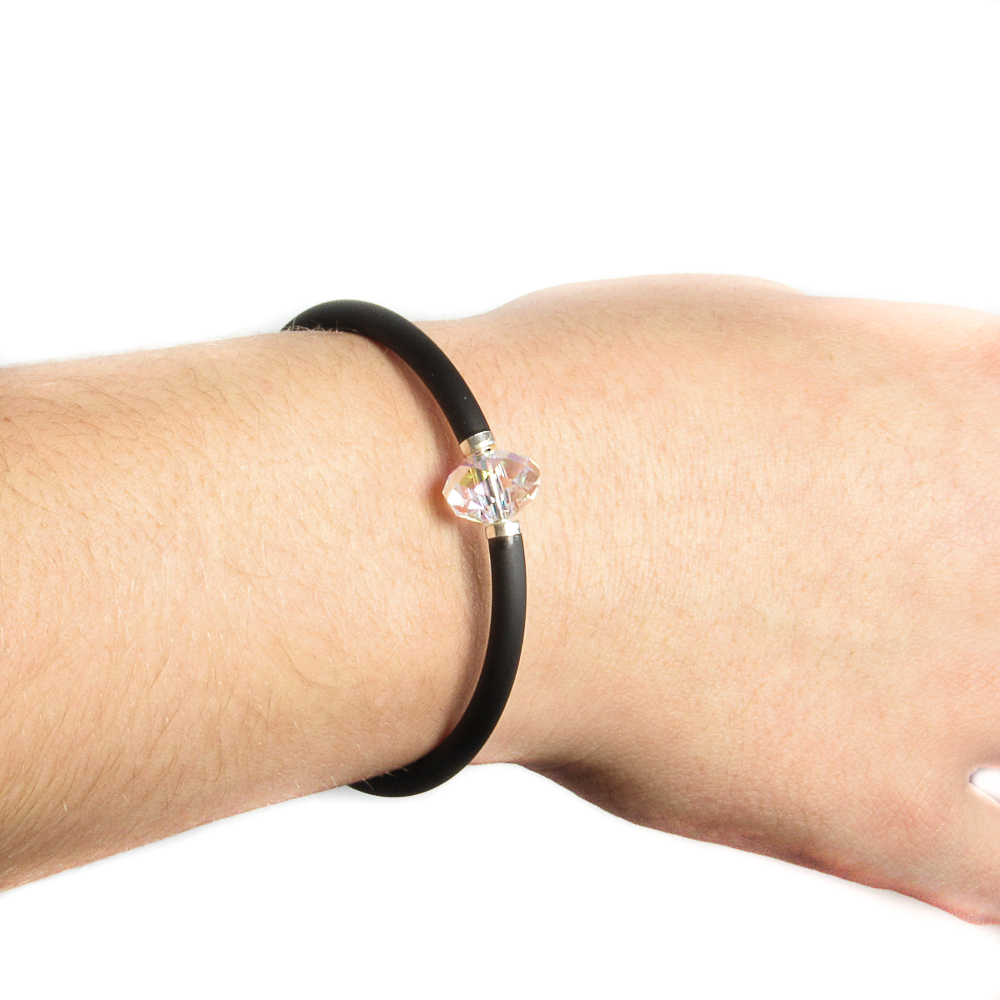 Pulsera elástica de Caucho negro y detalle de Cristal Swarovski 1