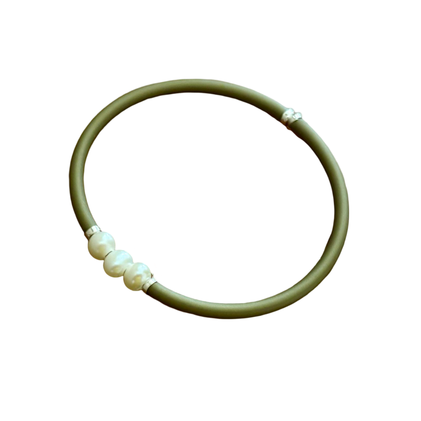 Pulsera elástica de Caucho con detalles de Plata de ley y Perlas cultivadas