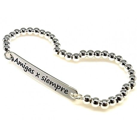 Pulsera bolas Plata elástica Amigas x siempre