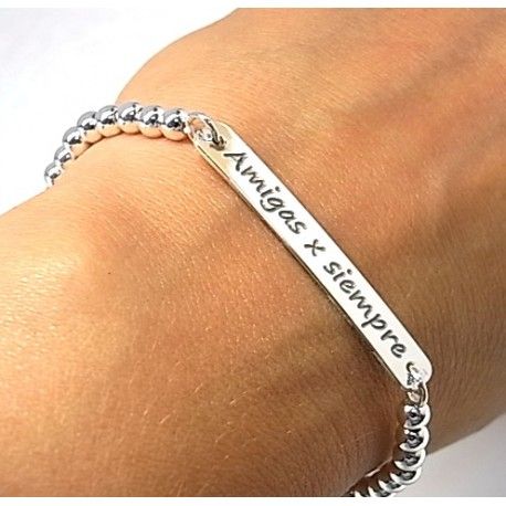 Pulsera bolas Plata elástica Amigas x siempre 1