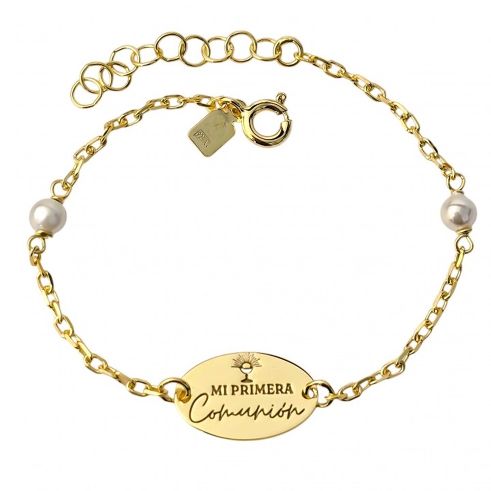 Pulsera Mi Primera Comunión de Plata chapada en Oro con Perlas