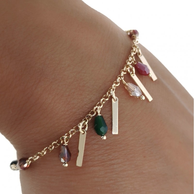 Pulsera de mujer en Plata chapada barras y piedras colores 1