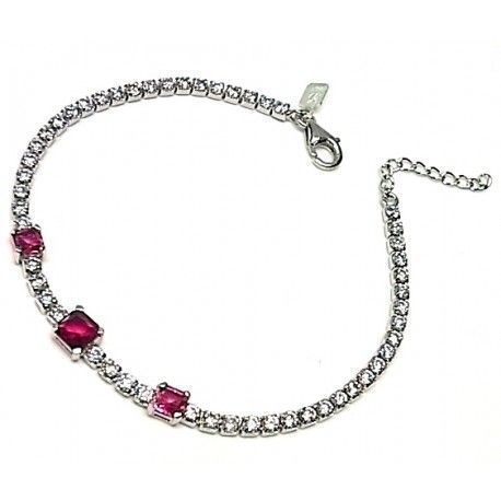 Pulsera de Plata rodio con circonitas blancas y rubí