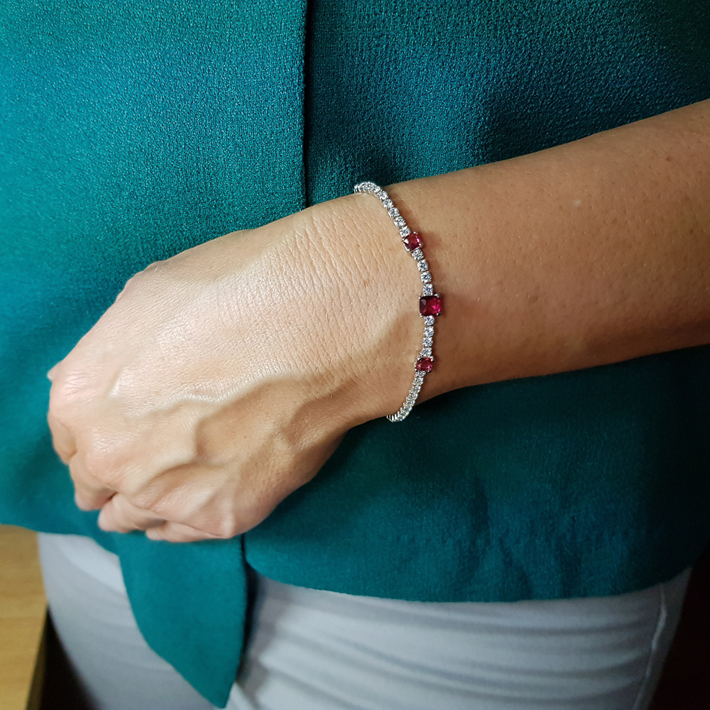 Pulsera de Plata rodio con circonitas blancas y rubí 1