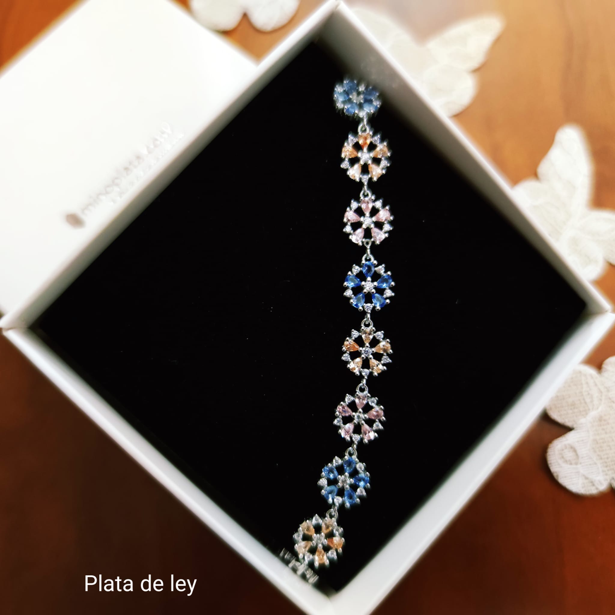 Pulsera flores de Plata de ley rodiada con Circonitas de colores 3