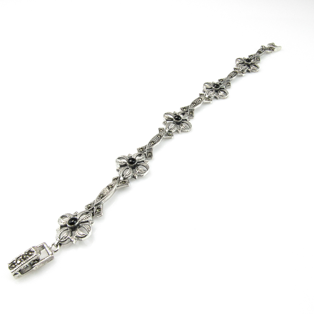 Pulsera flores caladas de Plata vieja con Marcasitas 1