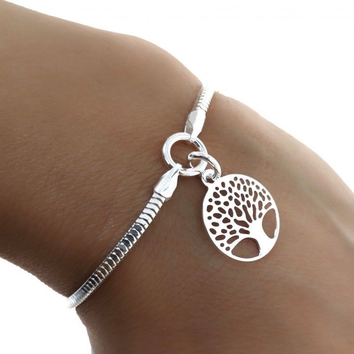 Pulsera Árbol de la vida cola ratón cuadrada de Plata
