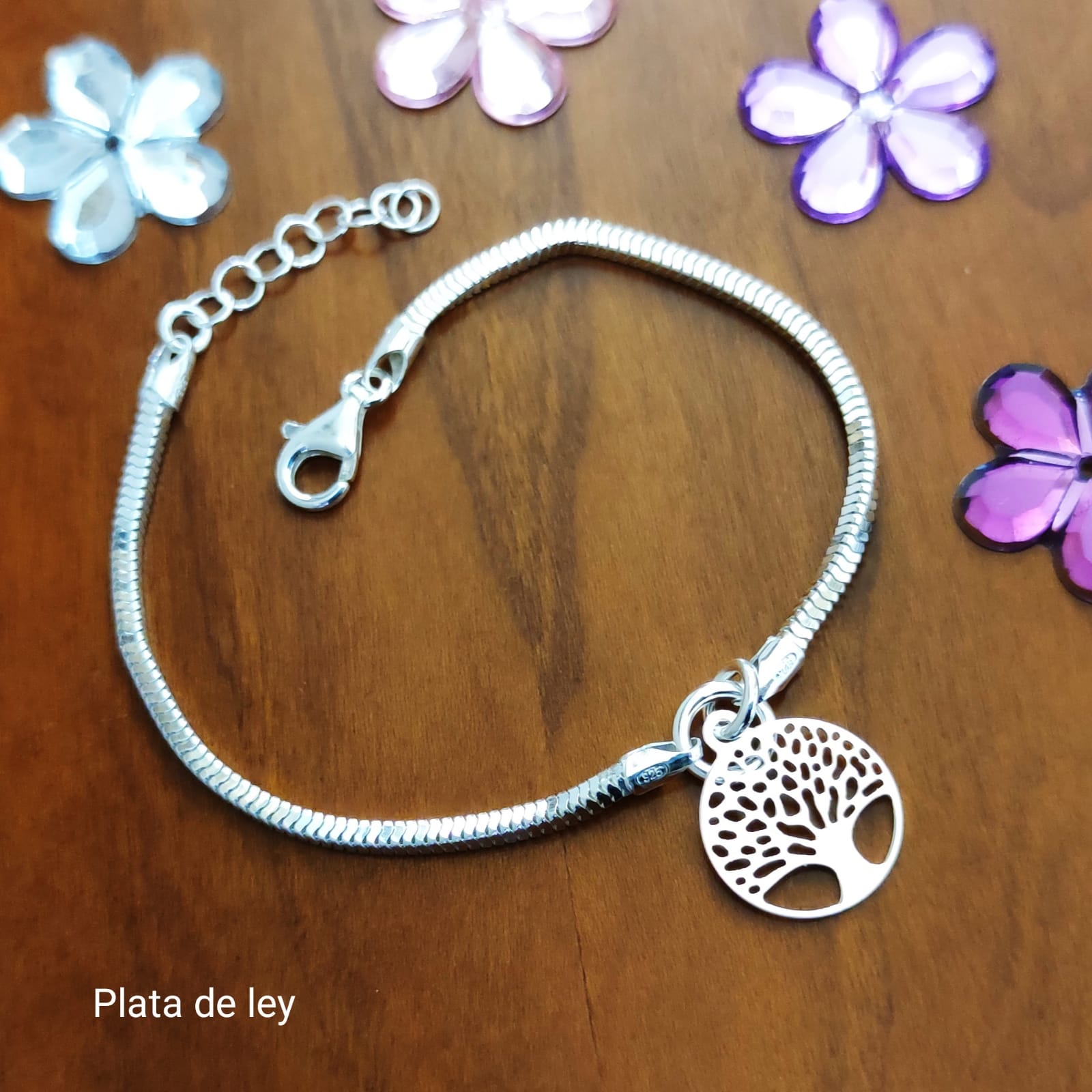 Pulsera Árbol de la vida cola ratón cuadrada de Plata 2