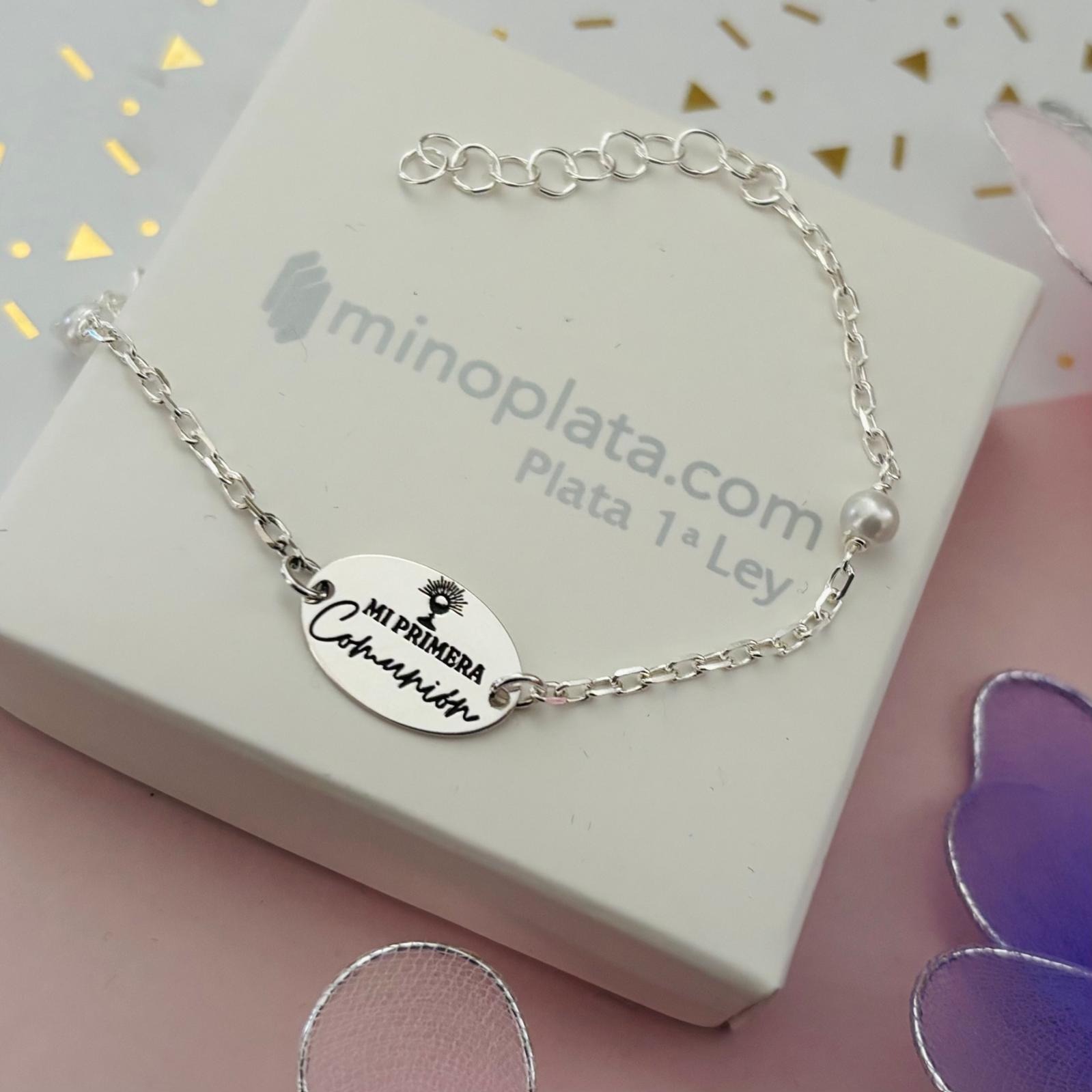 Pulsera Primera Comunión de Plata de ley 925 y Perlas 3