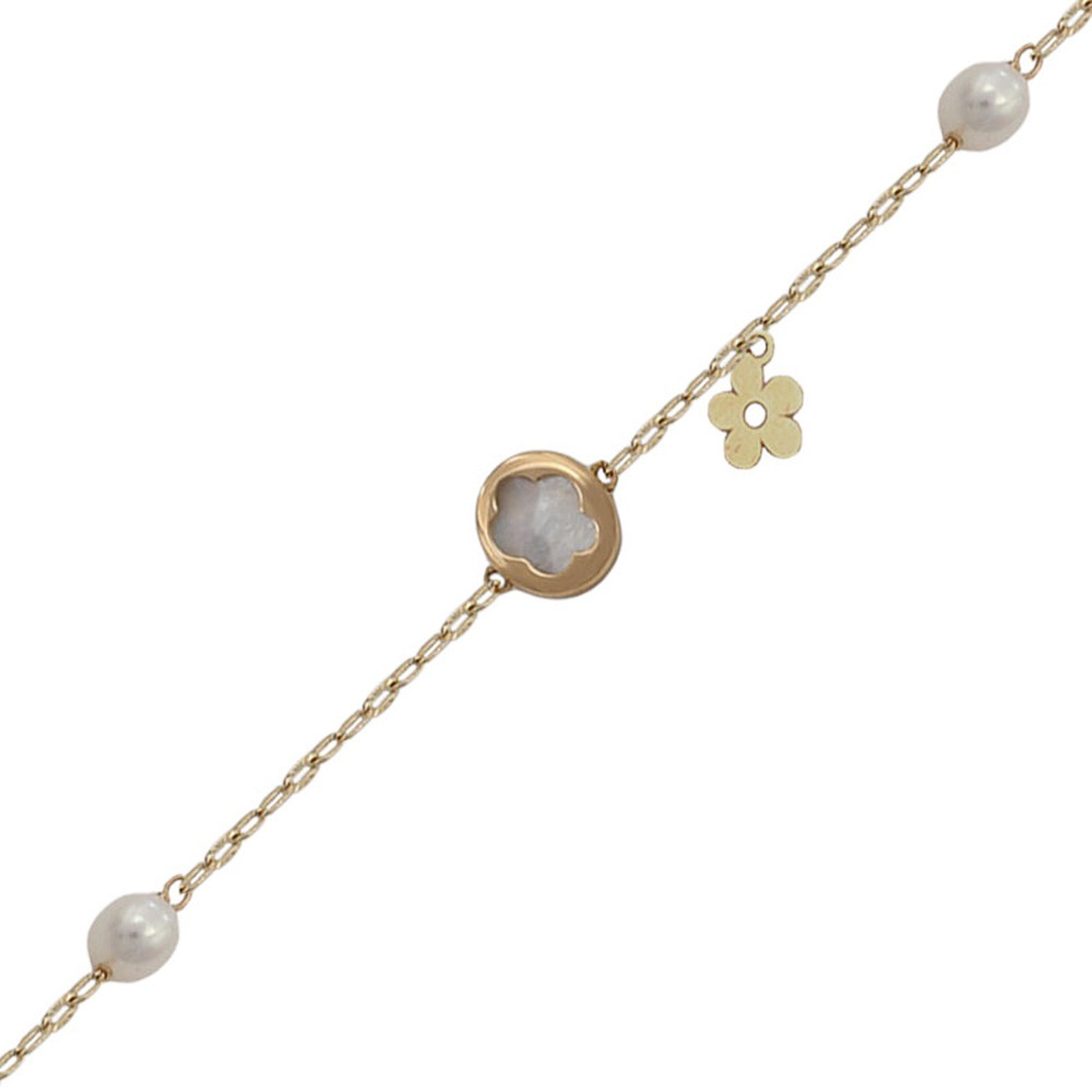 Pulsera flor de Oro 18 Kl. y Nácar con Perlas