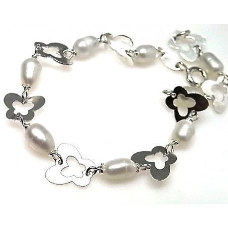 Pulsera infantil mariposas de Plata y Perlas