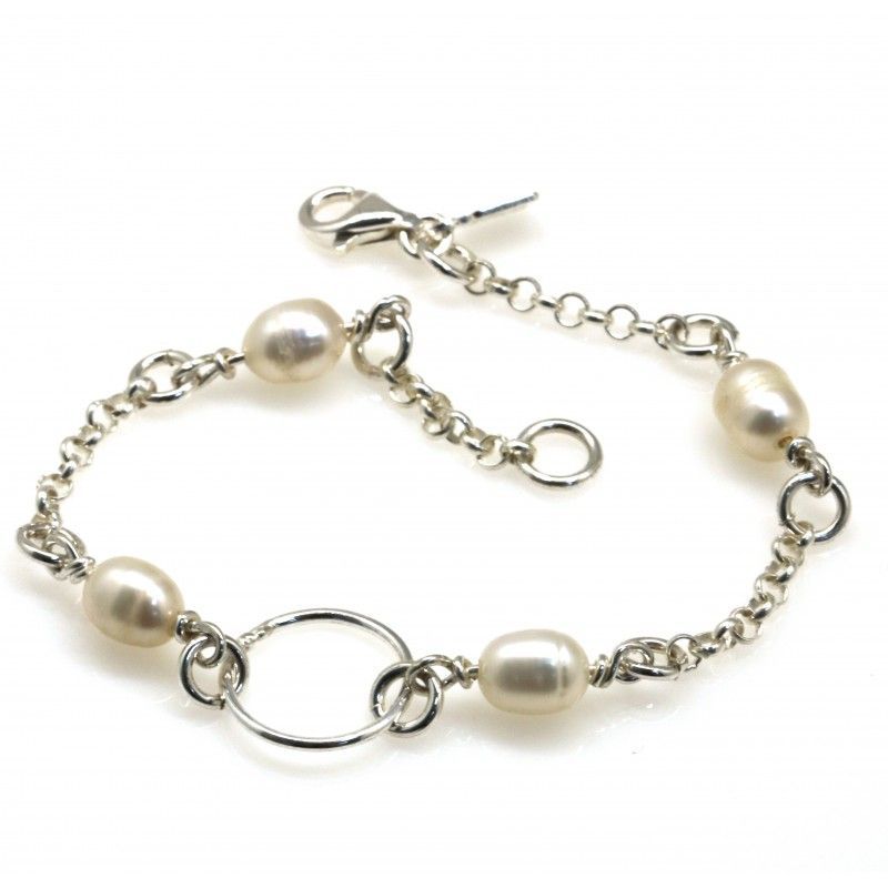 Pulsera de Comunión en Plata de ley con Perlas