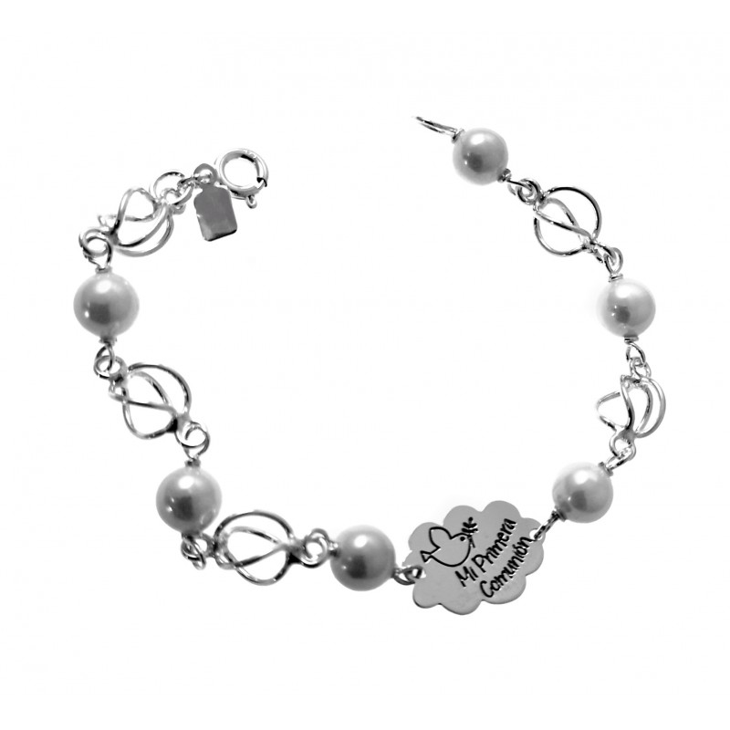 Pulsera Primera Comunión nube de Plata de ley con perlas