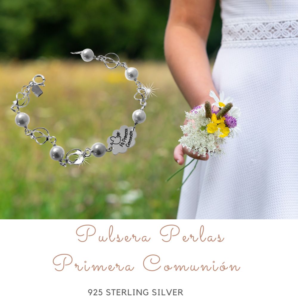 Pulsera Primera Comunión nube de Plata de ley con perlas 4