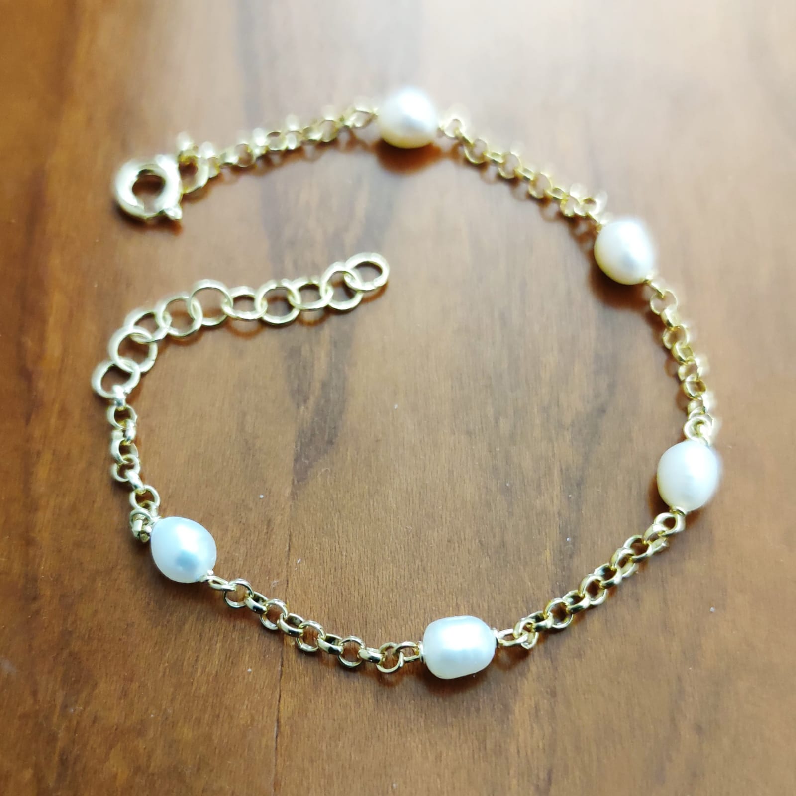 Pulsera Comunión en Plata de ley chapada Oro y Perlas