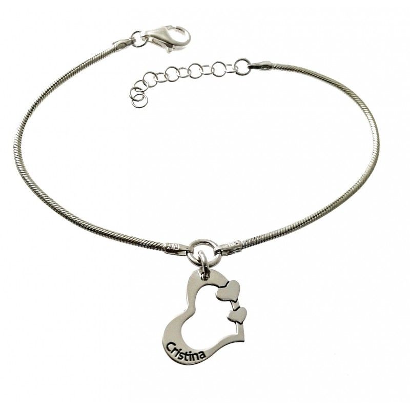 Pulsera de Plata corazón personalizado con cualquier nombre