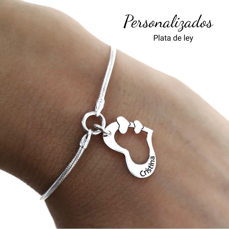 Pulsera de Plata corazón personalizado con cualquier nombre 1