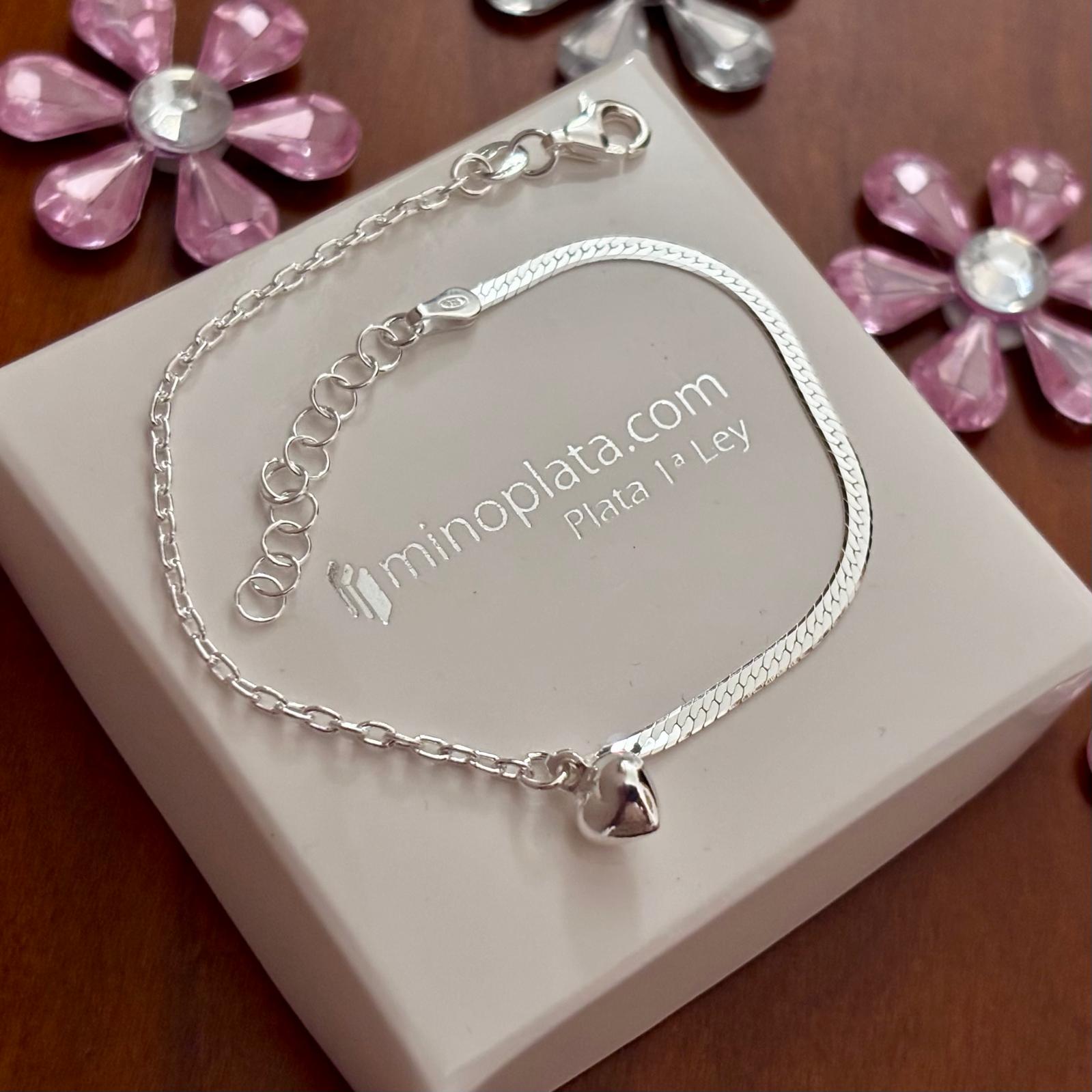 Pulsera corazón cadena serpiente y forzada de Plata de ley 925 2
