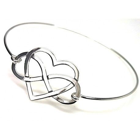 Pulsera rígida infinito y corazón de Plata