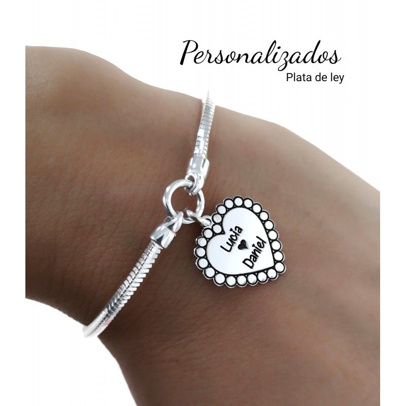 Pulsera corazón de Plata de ley personalizado con nombres 1