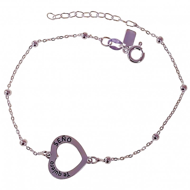Pulsera corazón Te quiero Seño de Plata de ley