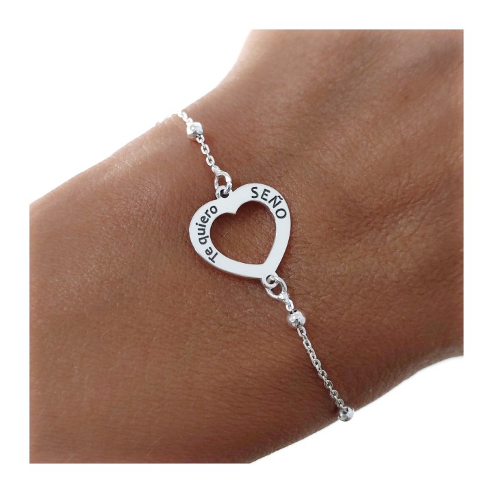 Pulsera corazón Te quiero Seño de Plata de ley 1