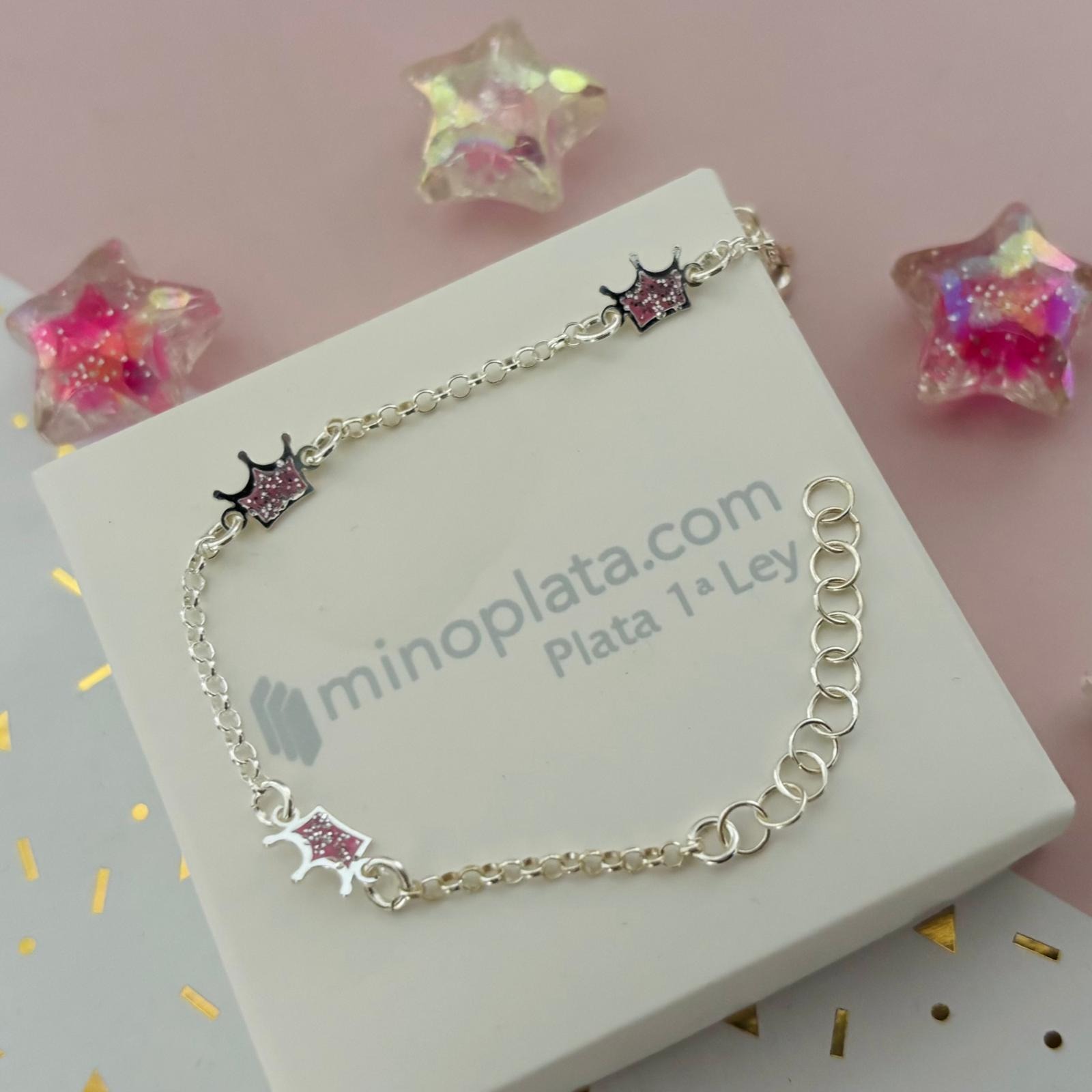 Pulsera infantil Coronas de Plata de ley 2