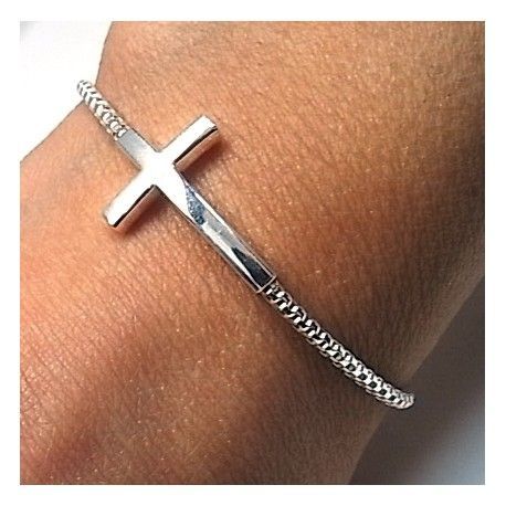 Pulsera cruz tumbada para niña en Plata de ley 1