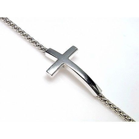 Pulsera cruz tumbada para niña en Plata de ley 2