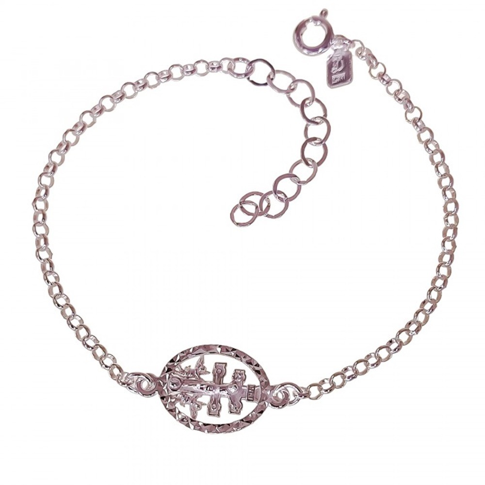 Pulsera Cruz de Caravaca de Plata de ley 925 cerco tallado
