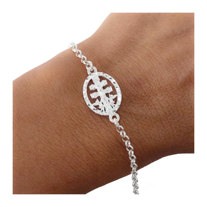 Pulsera Cruz de Caravaca de Plata de ley 925 cerco tallado 2