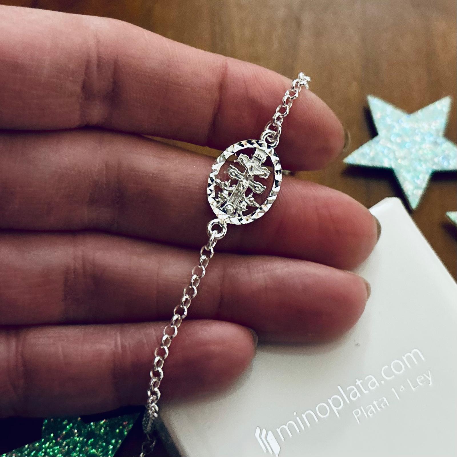 Pulsera Cruz de Caravaca de Plata de ley 925 cerco tallado 4